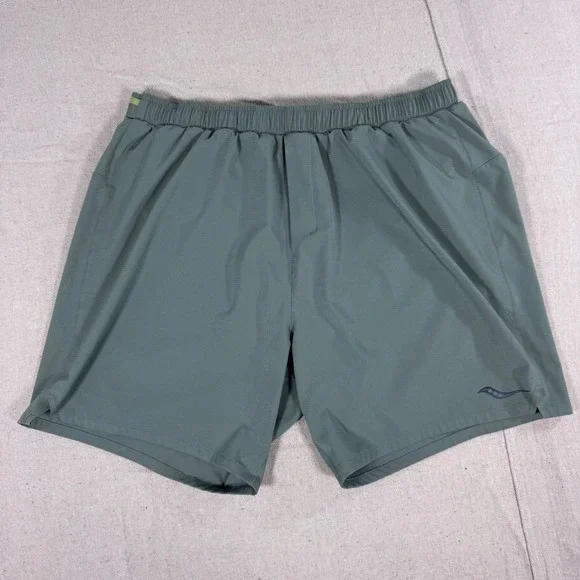 Saucony Running Shorts Mens XXL Sage Green Excellent 7 Inch Inseam Lined Pocket - Picture 1 of 13